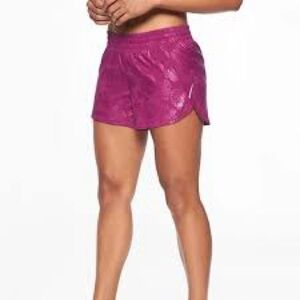 ATHLETA Botanical Run Racer Shorts size Medium 4.5 inseam Sheen Lined Running